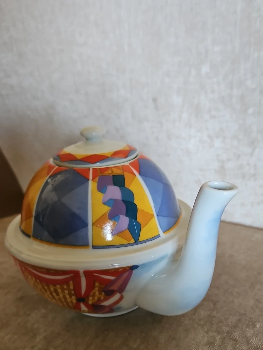 Williams Sonoma Colorful Geometric Ceramic Teapot - Blue & Yellow & Orange